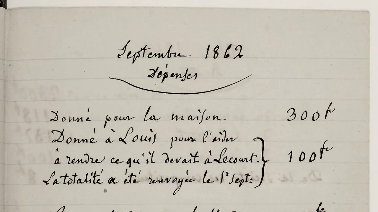 Page manuscrite d'un livre de comptes ancien, avec des lignes de dépenses et leurs montants alignés en colonne.